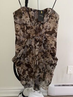 New A.B.S. by Allen Schwartz Brown Tie-Dye Strapless Dress
